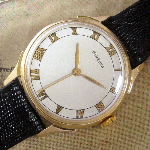 mens nice 1950s minerva 18k solid gold cal.