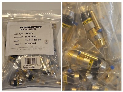 New Monster Cable QUICKLOCK RG6Q (103830-00) RCA Connector Blue Pin 50 Pcs/Pack