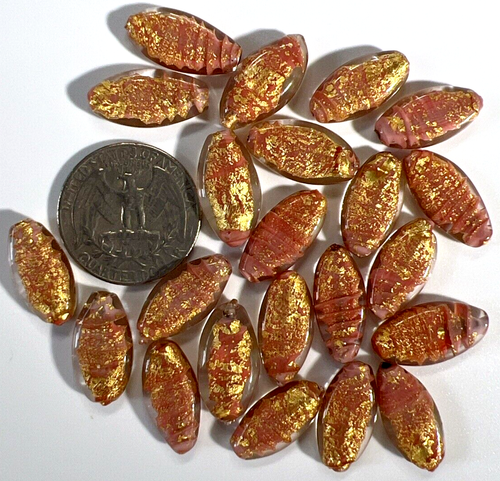 Venezianische Murano Glasperlen Perlen: 22 Rosa & Gold Folie Wirbel Flach Oval 20mm (#25) - Bild 3 von 6