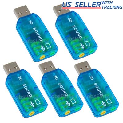 5pcs USB External Sound Card Stereo Audio Adapter 3.5mm Aux Output & Mic Input