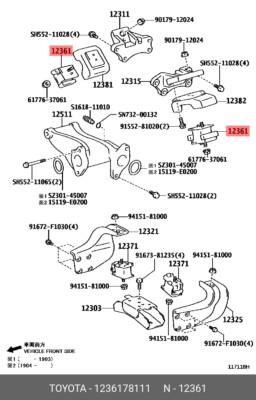 Genuine OE insulator, engine mounting, front, 1236178111 for TOYOTA 12361-78111