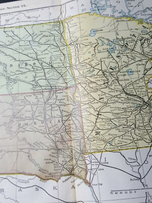 #ad Original 1896 railroad map NORTH SOUTH DAKOTA Minnesota all train routes 9quot;x11quot; $12.95