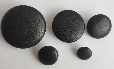 SCHWARZE LEDER RUNDE KNÖPFE - SCHAFT, 11 MM 15 MM 20 MM 25 MM 32 MM RETRO VINTAGE UK