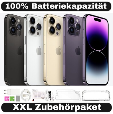 Apple iPhone 14 Pro - 128 256 GB - Grau Gold Silber Lila -XXL Set -100% Batterie