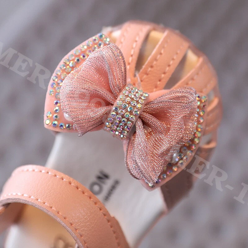 Bebés Niñas Boda Fiesta Vestido Zapatos Niño Infantes Arco Sandalias Inteligentes Verano EE. UU. Foto 3 de 4