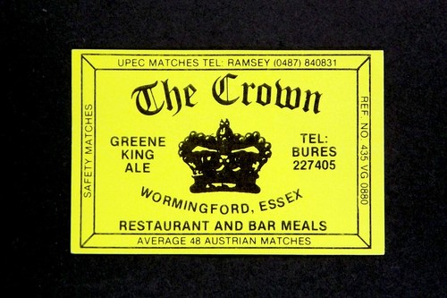 Matchbox label Upec Pub The Crown Main Road Wormingford Essex MK510