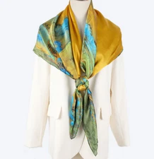 100% Silk 41" large Square satin Scarf Women Shawl Wrap yellow green