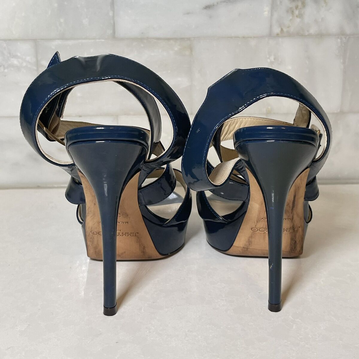 Jimmy Choo London Blue Patent Leather Strappy Platform Heels Jimmy Choo London Blue Patent Leather Strappy Platform Heels