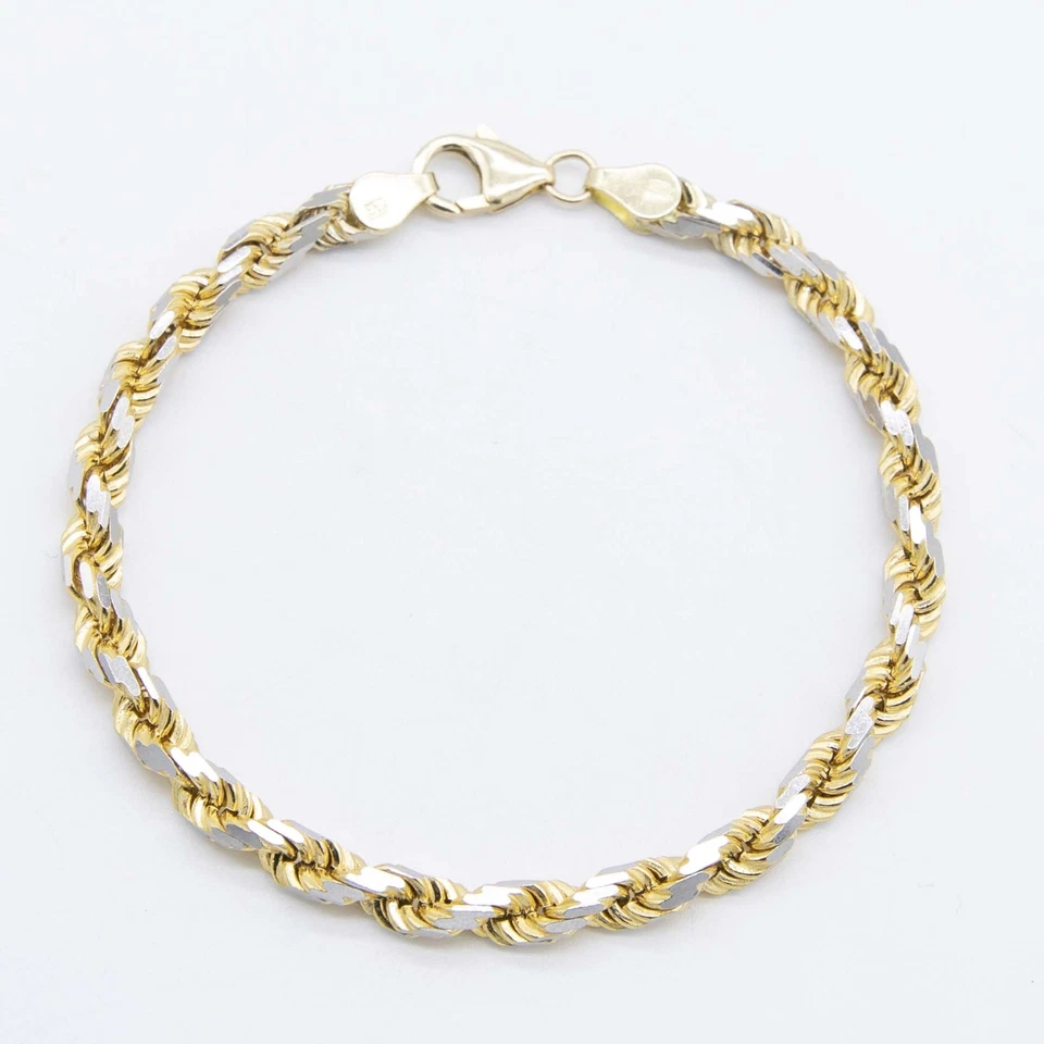 Solid 14K Gold Diamond-Cut Rope Chain Bracelet 14K Yellow White Gold All Sizes - Image 4 of 4