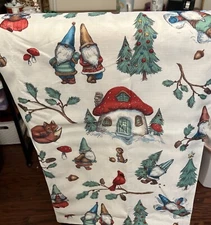Cute & Fun 🎄Christmas Gnome & Nature Critters 60X84 Table Cloth 🎄