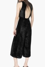 MNG Mango Black Velour Velvet Jumpsuit Wide Leg XXS Crop Cutout Sleeveless NWT