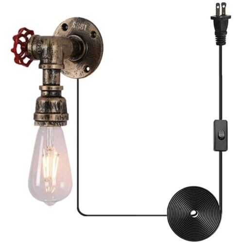 Antique Bronze Steampunk Water Pipe Style Wall Light, Adjustable Edison Metal - Picture 1 of 9