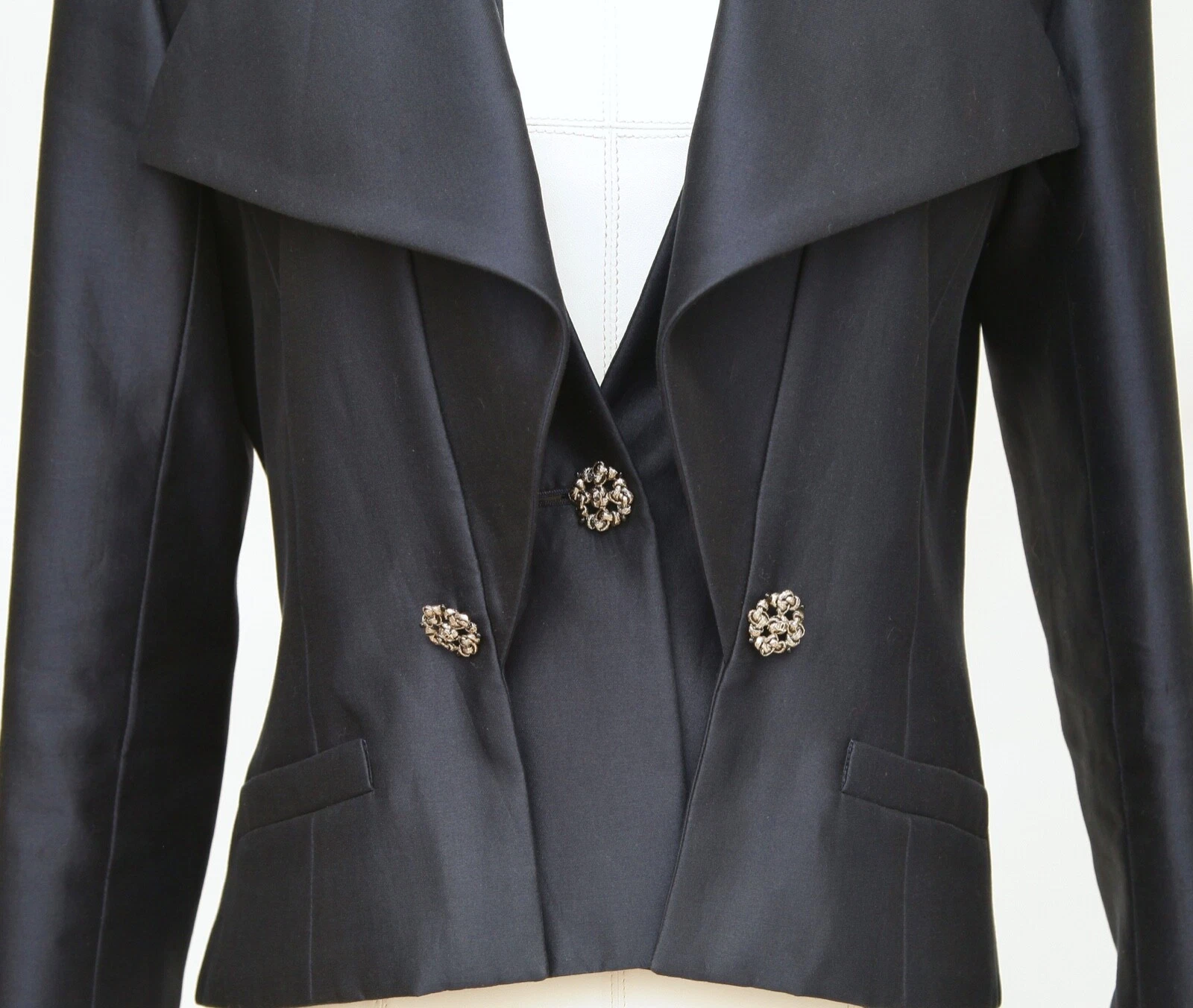 Giacca blazer cappotto CHANEL blu navy catena argento manica lunga tg 40 2014 14C