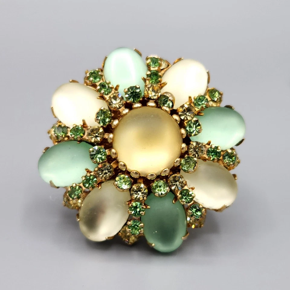 Broche Floral Jaula Estrás Vidrio Lunar Esmerilado Verde Kramer NY De Colección Foto 2 de 4