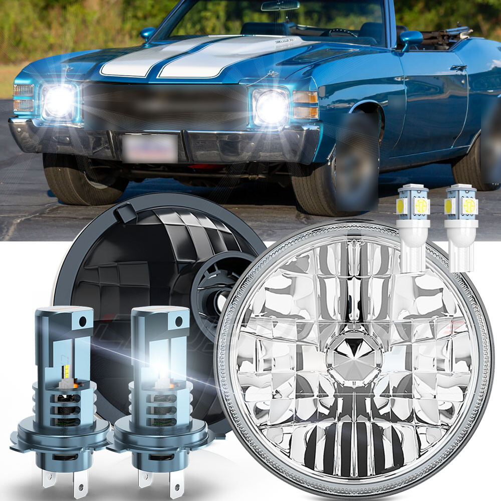 FIT for Chevy chevelle 1971 -1973 7inch Round LED Headlights Hi/Lo Sealed Beam