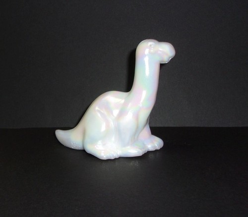 Fenton Glass Milk White Carnival MOP Dinosaur Figurine Mosser Made In USA - Picture 2 of 8