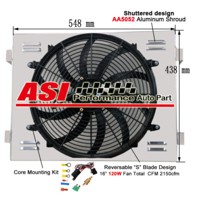 Radiator Aluminum Shroud Fan+Relay Kit For 1955-57 Chevy Bel-Air Nomad V8 Engine