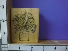 Small spring Bouquet Vase Heart container arrangement rubber stamps 30E