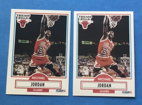 (2) 1990-91 Fleer - Michael Jordan Error Cards- Yellow Dot + No Black Line