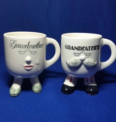 Enesco Grandmother and Grandfather Footed Mugs Set of 2 Grandparents Gift 1976