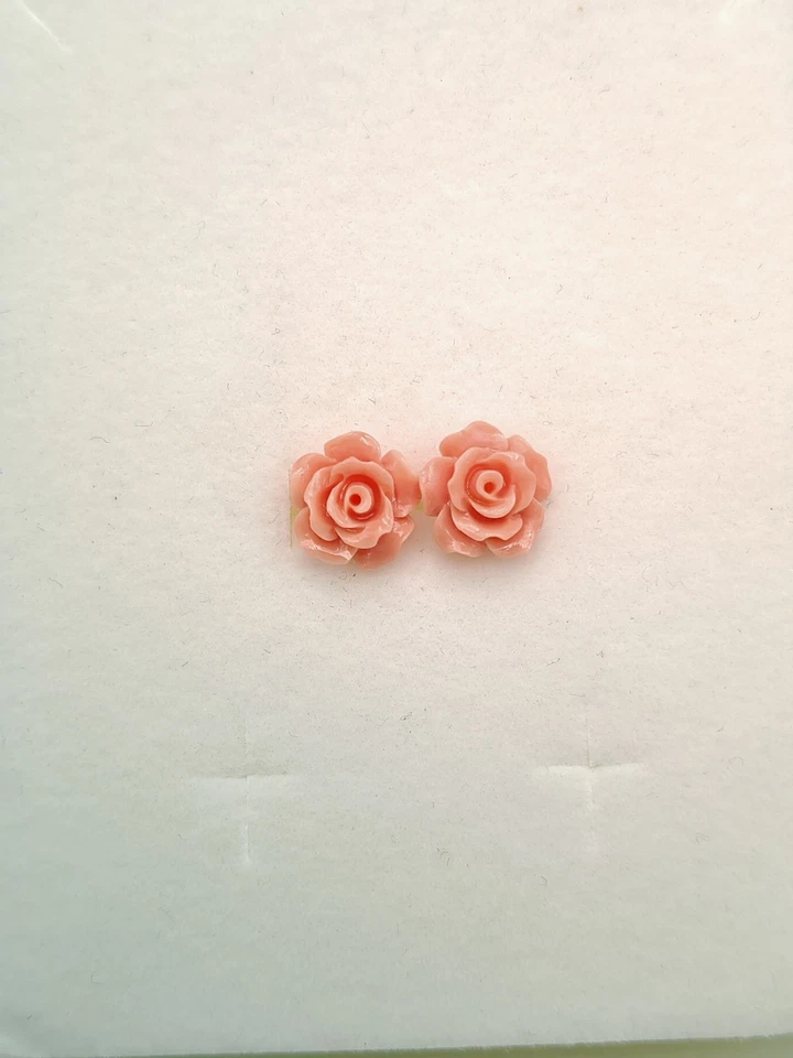 Orecchini donna roselline corallo rosa perno argento bianco 925 fatto in Italia - Immagine 3 di 4