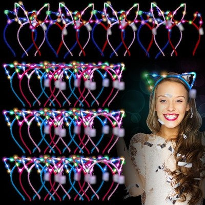 64 Pieces Light up Cat Ears Headband Bunny LED Glow in Dark Cat Animals Ears ...
