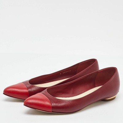 Chanel Red Leather Pointed Cap Toe Ballet Flats Size 39 | eBay