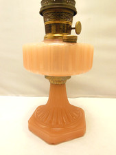 ANTIQUE ALADDIN ROSE MOONSTONE CORINTHIAN OIL LAMP w/ CHIMNEY & MODEL B BURNER