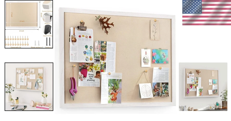 Large Cork Bulletin Board 23x18 - Wood Frame, Linen Surface - Image 2 of 4