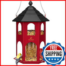 Kingsyard Metal Bird Feeder for Outdoor Hanging - 4 lbs Capacity, Red