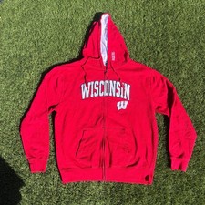 Stadium Athletics Mens Wisconsin Badgers Full Zip Hoodie Red XL Embroidered
