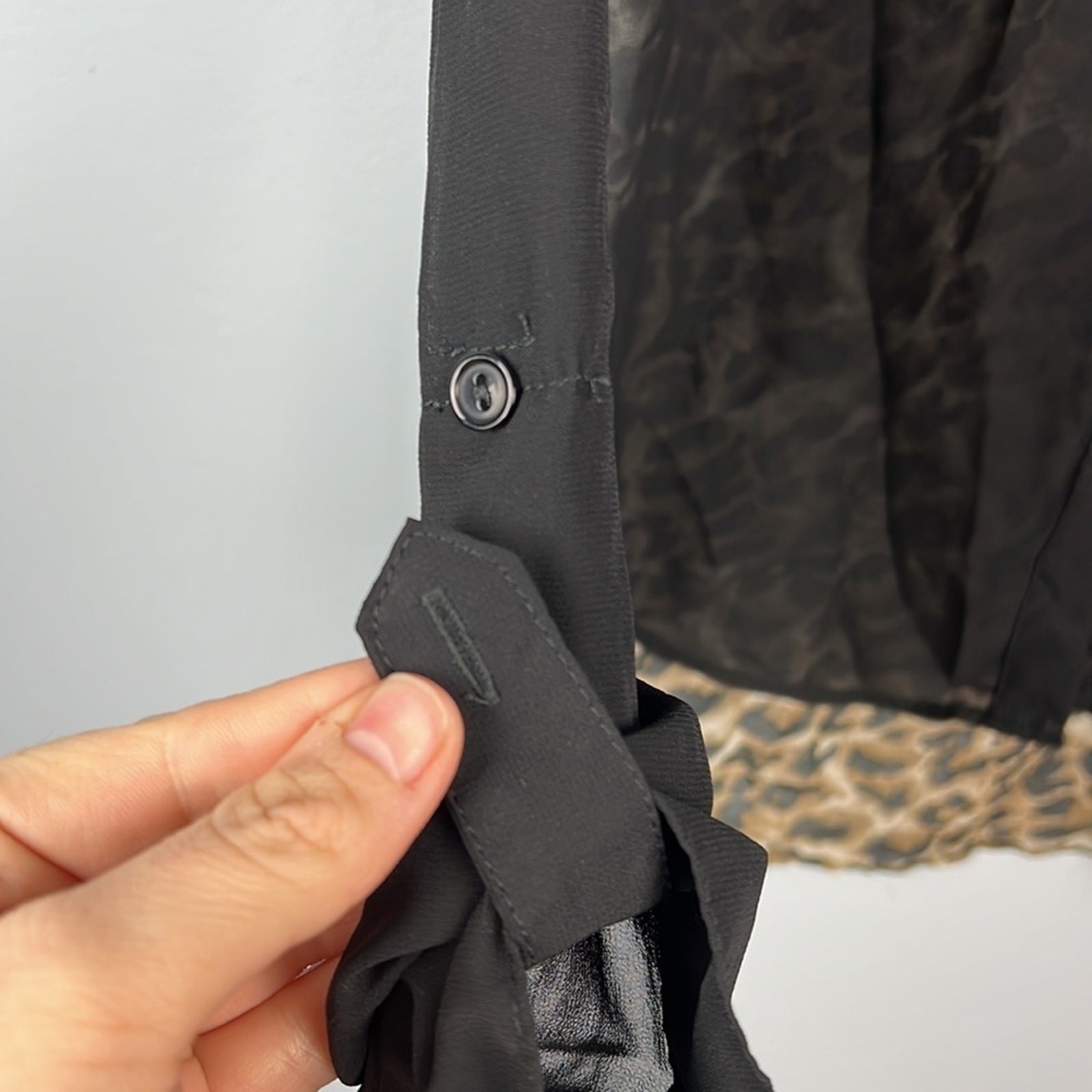 Edge small leopard print sheer button down front … - image 5