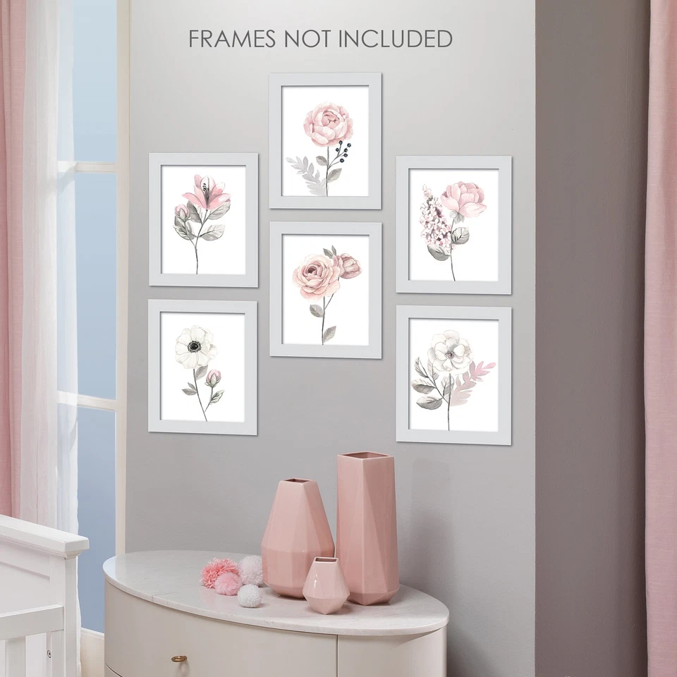 Arte de pared infantil sin marco floral acuarela corderos e hiedra 6 piezas - rosa/gris Foto 4 de 4