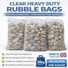 Heavy Duty Clear Rubble Sacks 30kg Strong Builders Waste Bags 2-200 Multi Pack