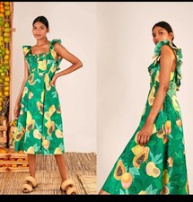 Farm Rio Green Papaya Salad Midi Dress Size Large