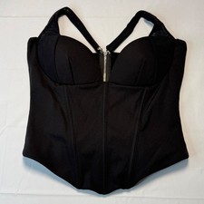 White Fox Boutique Black Corset Top Zip Back Mesh Strap Bustier Small