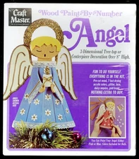 Vintage 1972 Craft Master 3D Wood Paint By Number Angel Tree Topper Kit SEALED