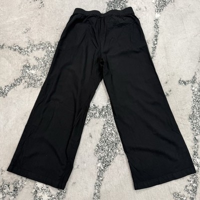 Marine Layer Re-Spun Womens L Black Linen Tencel Wide Leg Pull-On Palazzo Pants