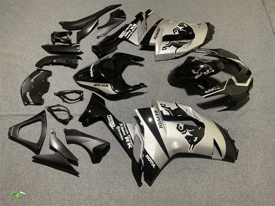 Black Silver Fairing Kit for Kawasaki Ninja ZX6R 636 2007-2008 ABS Bodywork - Imagem 3 de 4