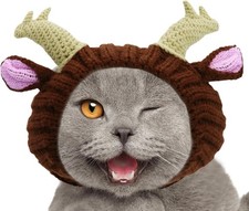 DELIFUR Dog Knitted Reindeer Hat - Cat Warm Ear Wrap Hood Christmas Small