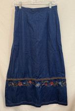 Vintage Koret City Blues Denim Maxi Skirt Blue Embroidered Y2K Prairie Size S