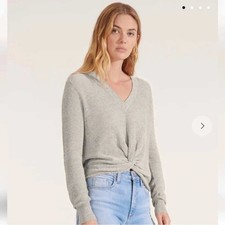 Veronica Beard Jeans Twist Front Sweater Womens Medium Grey Linen Blend Casual