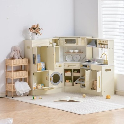 ROBUD Wooden Light Luxury Corner Kitchen Kitchen Playset for Ages 3+