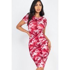 Tie-dye printed dress (Burgundy)-Small