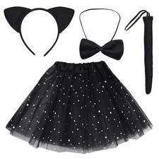 Dxhycc Black Cat Costume Set Cat Ears Headband Tail Bowtie Tutu-Halloween, Dress