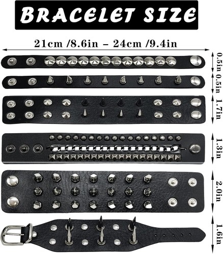 Punk Studded Bracelet Goth Leather Rivets Spike Bracelets Cuff...  - Picture 2 of 7