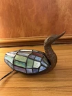 Vintage Tiffany Style Duck Lamp Bronzed Metal Body Stained Glass Shade
