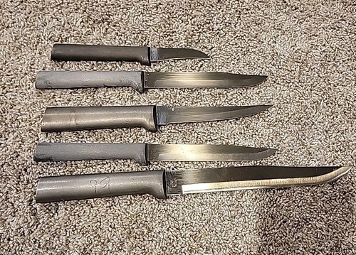 Lot Of 7 Classic Rada Style Metal Knives Silver Color Slicing Paring Peeling
