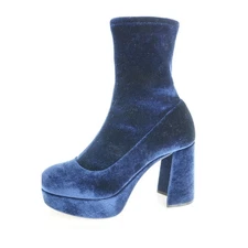 Miu Miu Blue Velvet Stretch Block Heel Platform Ankle Boots Size 35.5 $890