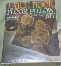 Vtg Wonder Art Latch Hook Kit # 4640 Floor Pillow 27" Golden Poppies Sealed
